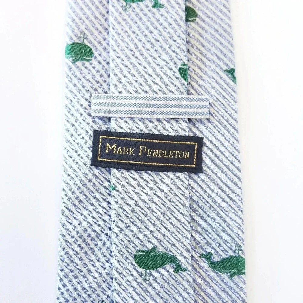 Mark Pendleton Silk Tie, Blue, White & Green Whale Print, NWT